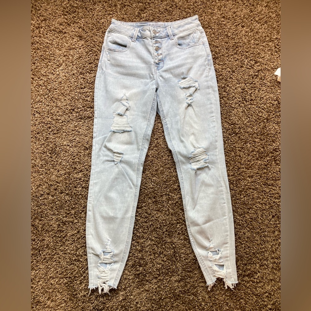 Maurices Skinny High Rise Button Fly Distressed  Ankle Jeans